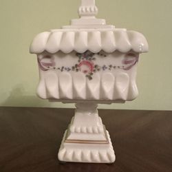 Vintage Westmoreland Milk Glass Candy Dish: Roses & Bows Pedestal