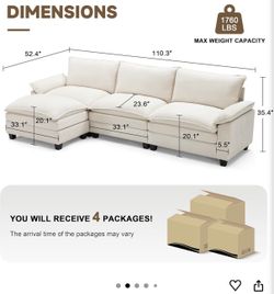 Modular Cream Sectional Couch, Cream, Amazon