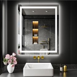 LOAAO 28X36 LED Bathroom Mirror with Lights, Anti-Fog, Dimmable, Backlit + Front Lit, Lighted Bathroom Vanity Mirror for Wall, Memory Function, Temper