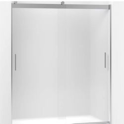 Kohler Levity Sliding shower door, 74" H x 56-5/8 -59-5/8" W, with 1/4" thick Frosted glass and Blade Handles 