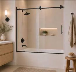 niveal Ridge 60 in. W x 60 in. H Sliding Semi-Frameless Tub Door in Matte Black Finish with Clear Tempered Glass