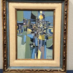 1969 Midcentury Abstract Seascape Oil Painting "Moonlight Mooring" by Jim Conlin