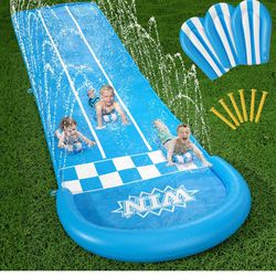 Slip and Slide Lawn Toy - Lawn Water Slides Summer Slip Waterslide for Kids Adults 20ft Extra Long with Sprinkler N 3 Bodyboards Backyard Games Outdoo