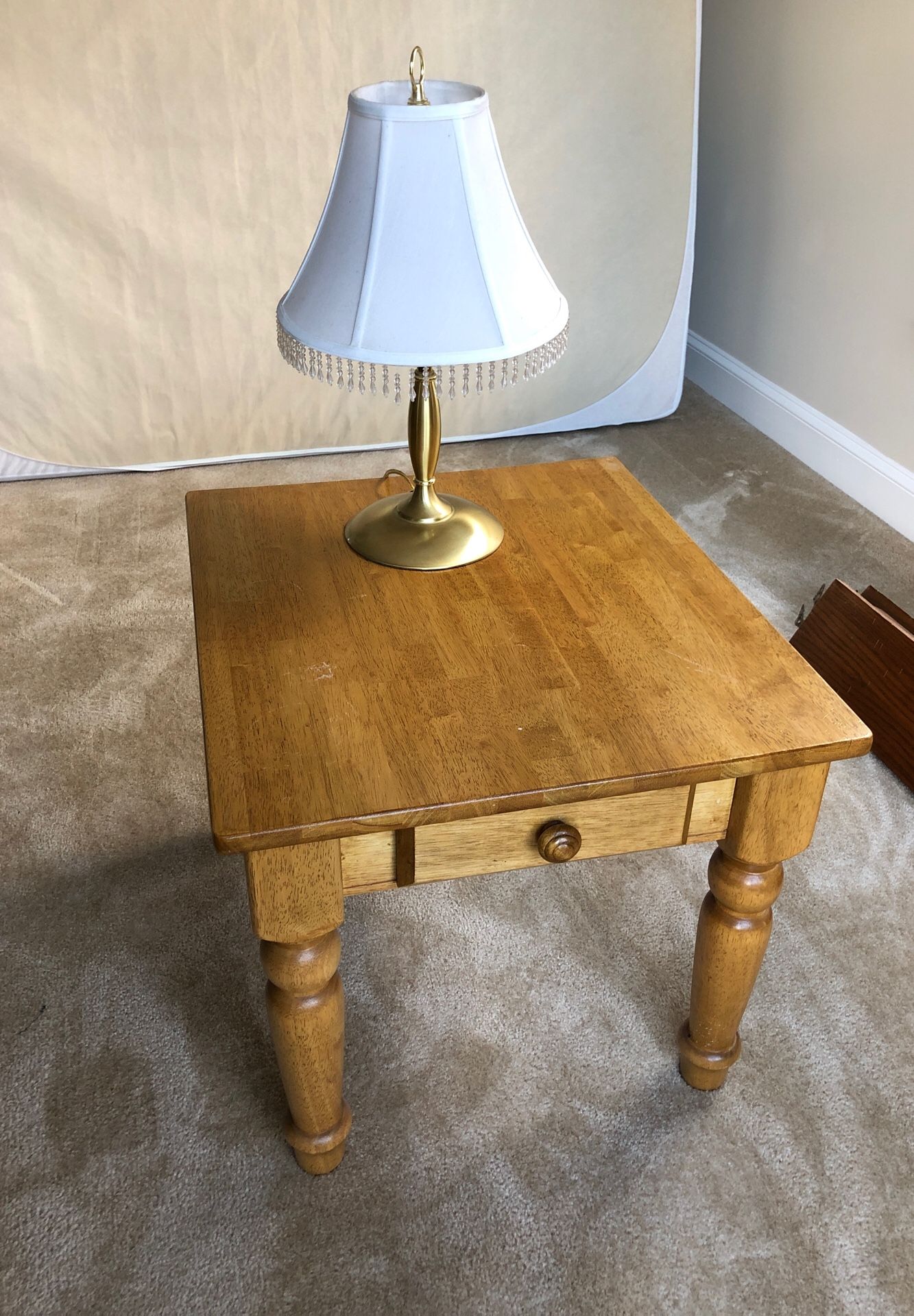 Wood End Table and Lamp.