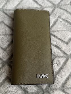 Michael Kors Olive Saffiano Long Continental Wallet with Silver MK Logo