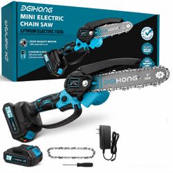 6-Inch Mini Chainsaw, 21V Lightweight Handheld Battery-Powered Cordless Suitable for Wood Cutting, Tree Pruning, Gardening, Best Gift(Pale Blue) 