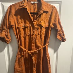 Pumpkin color dress with belt 