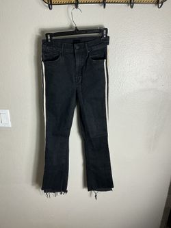 Mother The Insider High-Rise Crop Step Fray Guilty Racer Stripe Jeans Black 25