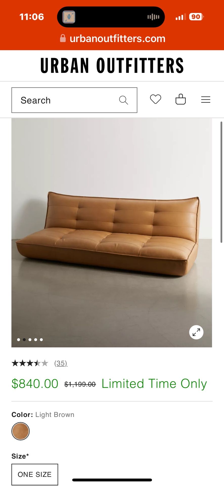 Urban Outfitters Recycled Leather Sleeper Sofa/couch