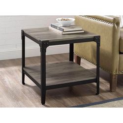 Iron Rustic Wood End Side Table, Set of 2 