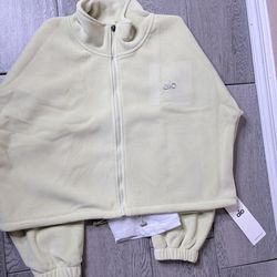 Neon/Light Green Alo Polar Fleece Cropped Jacket- L