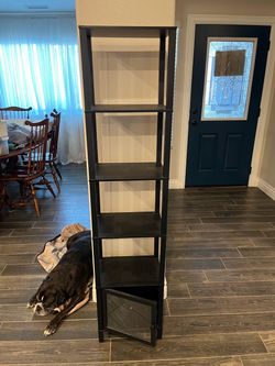 Tall Black Bookshelf with Cabinet Door