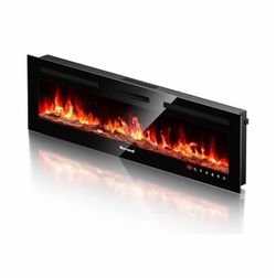 Electric Fireplace 60Inch,Realistic Flame Electric Fireplace Heater,Log Set/Crystal Flames W with Timer Inserts/Wall Mounted/TV Stand Touch Sc