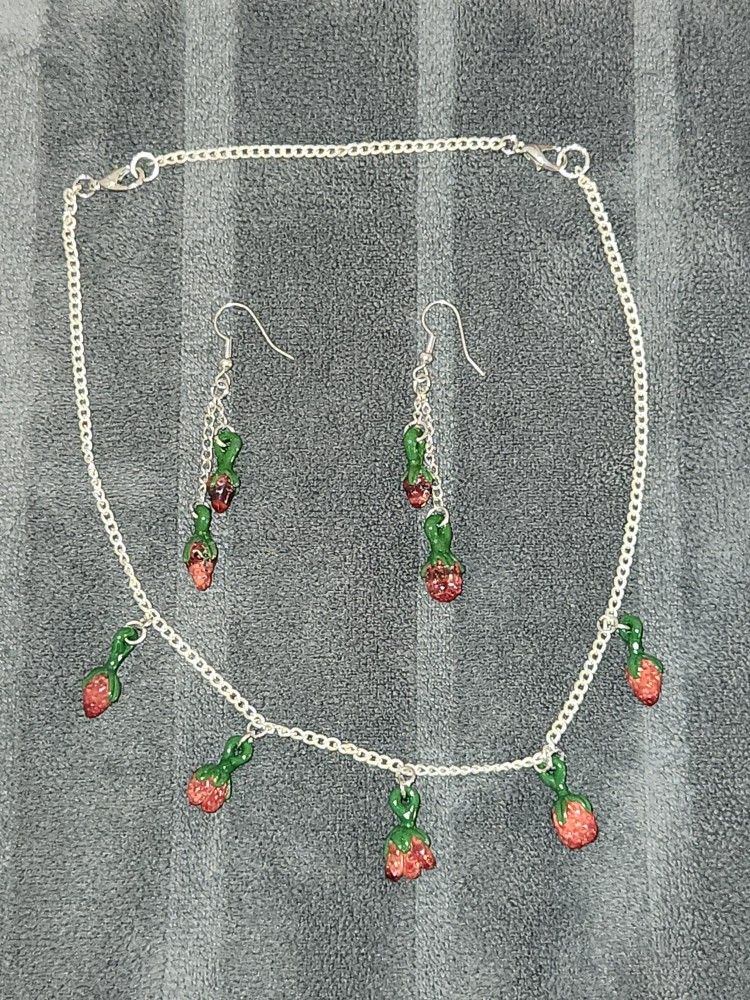 Strawberries Necklace And Earring Set