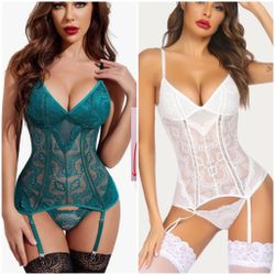 Avidlove Women's Lingerie Set Lace Bodysuit with Garter Belt Mini Babydoll