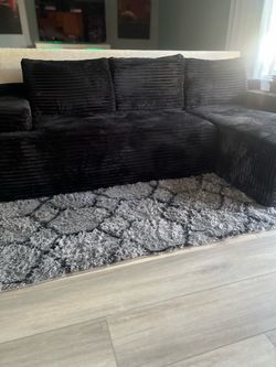Black Corduroy Sectional Sofa with Chaise