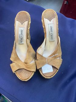 Size 38/7.5 women’s Jimmy Choo Strap Woven Heel