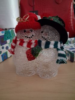 Glass Snowman Couple Christmas Figurine