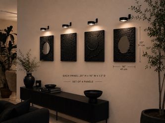 Eclipse Gallery Handmade Wall Art Black matte Sculpture textured, Mirrors, Rechargeable lights