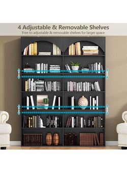 Gyfimoie 70.8’’ Tall Bookshelf and Bookcase, 7-Tier Double Wide Bookcase Modern Large Open Display Shelves with Curved Baffle for Home Office Living R