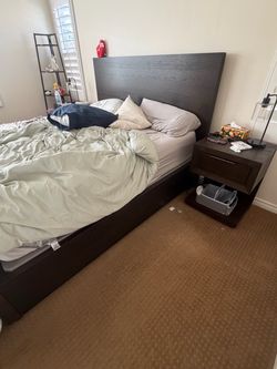 Dark Brown King Bed Frame with Nightstands