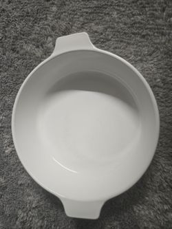 Vintage olive green and white casserole dish