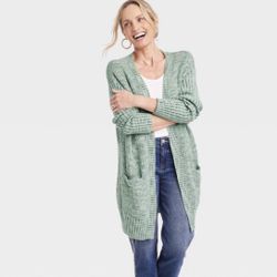 New Green Cardigan Knit Sweater Size S  