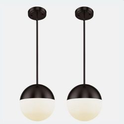 Brand new in the box- 2 Pack oil rubbed bronze Pendant Lights, 8 Inch Glass Pendant Lights Kitchen Island with Milky White Globe Glass Shade, Mid Cent