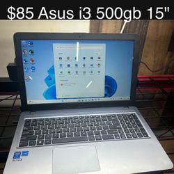 Asus Laptop 15” i3 500gb Windows 11 Includes Charger, Good Battery 