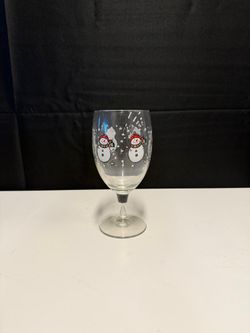 Clear Glass Holiday Wine Glass with Snowmen