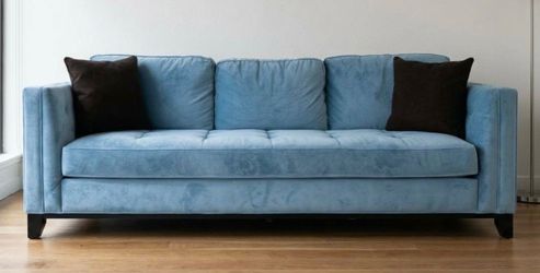 Blue Velvet 3-Seat Tufted Sofa