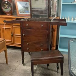 1 Drawer Vintage Wood Vanity Gentleman's Dressing Stand With Bench Stool 