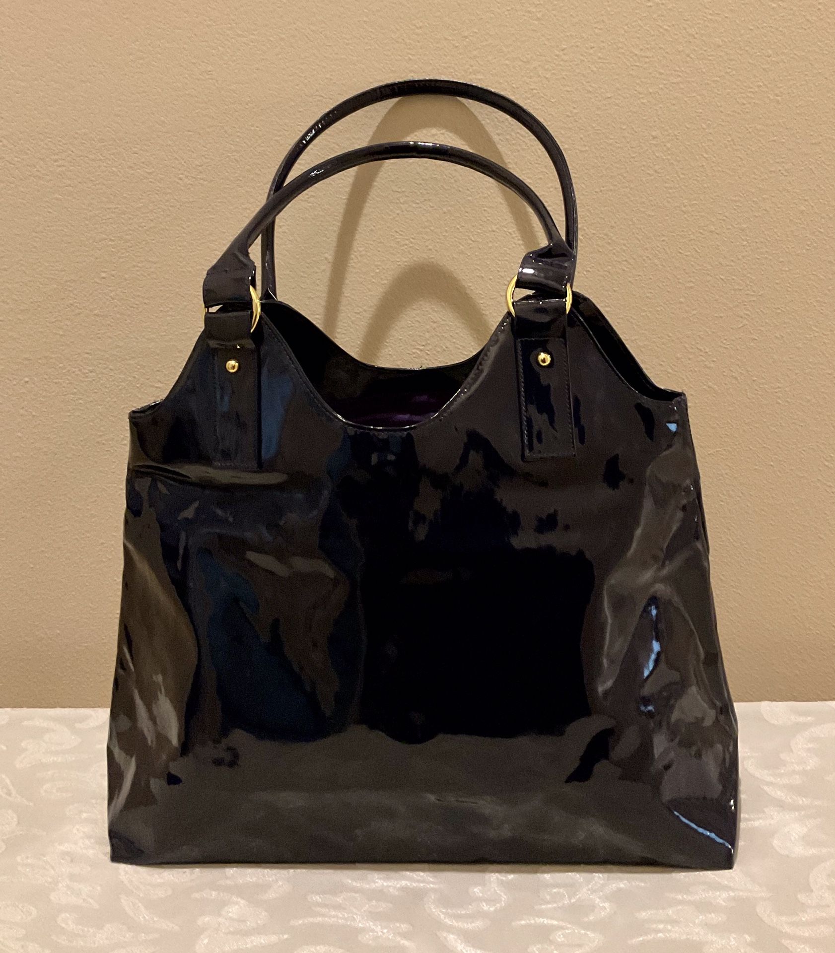 Dark Blue Shiny Plastic Handbag