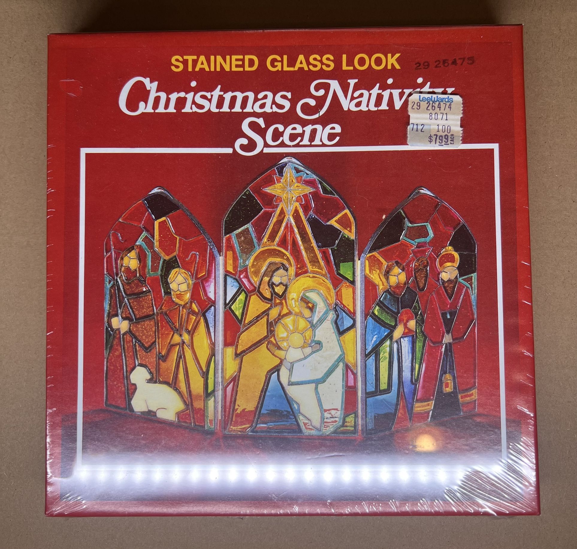Vintage Christmas Stained Glass Look Nativity Scene SEALED SunCatcher Baking NOS
