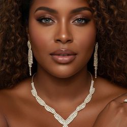 Unice Gold Bride Necklace Earrings Set Bridal Wedding Jewelry Sets Rhinestone Prom Costume Daily Wear Evening Night Out 