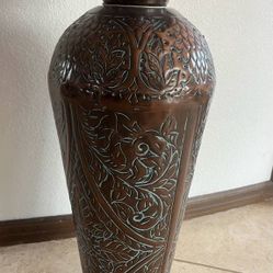 Tall Traditional Brown Hammered Decorative Vase with Natural Foliage