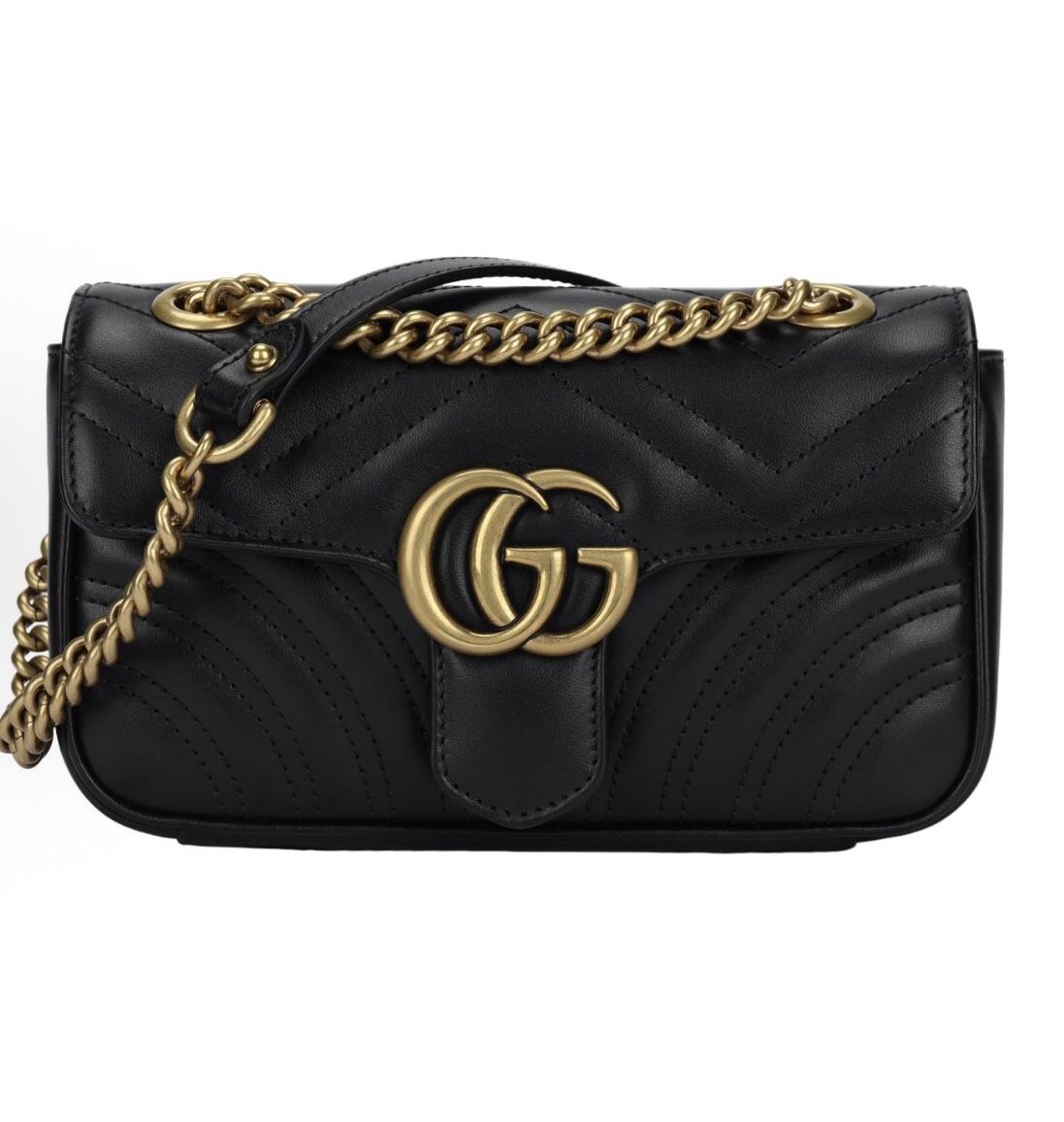 GUCCI Gucci GG Marmont Gold Vintage Double G Logo Emboassed Leather Marmont 22 Chain Flip Bag Shoulder Bag Crossbody Bag(107)23