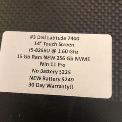 #3 Dell Latitude 7400 14” Touch Screen I5-8265U 16 Gb Ram New 256 Gb Nvme Win 11 Pro 30 Day Warranty!!