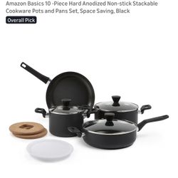 Amazon Basics 10 Piece Hard Anodized Nonstick Stackable Cookware Pots and Pans Set