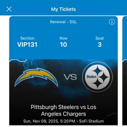 4 VIP Chargers Tickets! Chargers VS Steelers