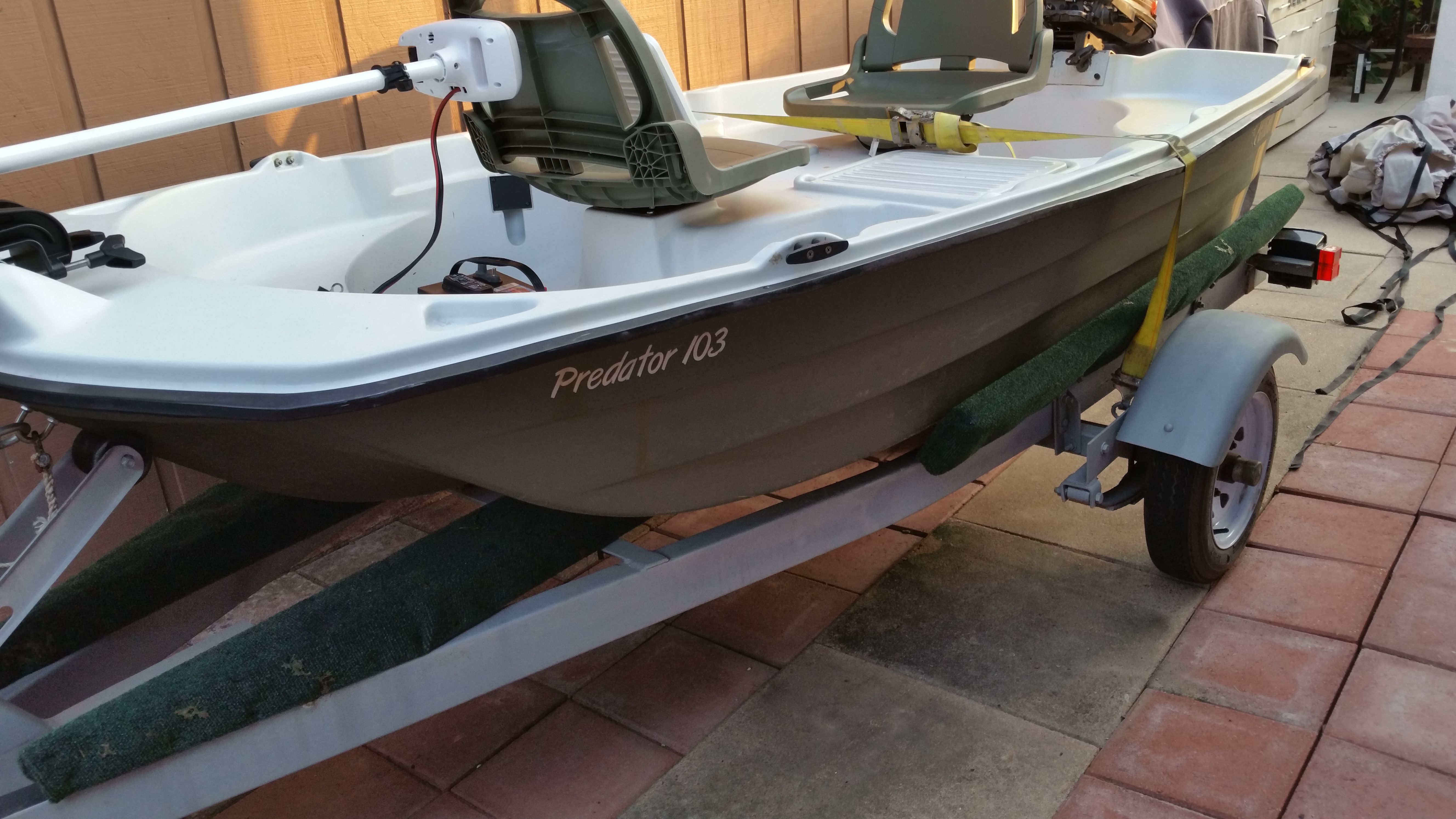 Pelican Predator 103 boat, 5hp motor, trailer, trolling motor for