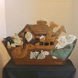 Planter or Mail Box Noah's Ark Handcut and Painted Tin 14.5" x 9.5"