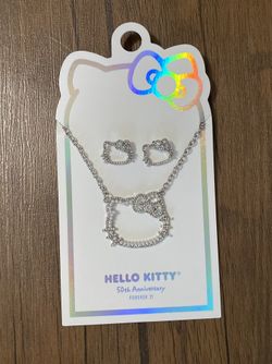 Brand New Hello Kitty Necklace And Earrings Set
