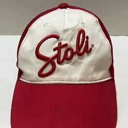 Stoli Vodka Men's Slideback Hat Red White Adjustable Embroidered Big Logo