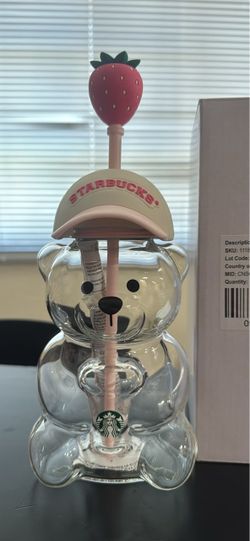 Starbucks Bear Glass Cup with Straw Pink