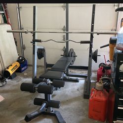 Cable Machine, Rack, And Bench. Workout. 