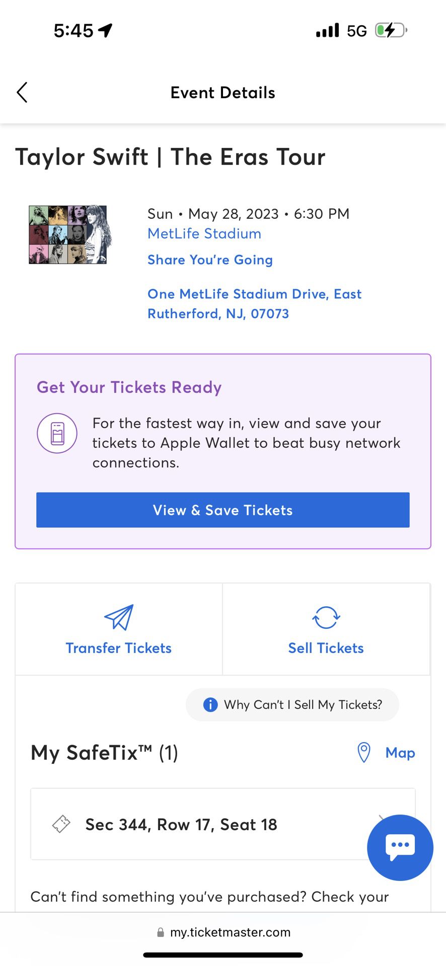 TAYLOR SWIFT TICKET IN NEW JERSEY MAY 28