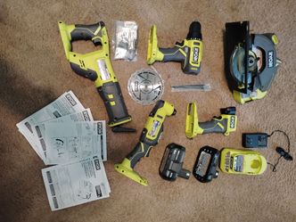 New Ryobi ONE+ 18V Cordless 6-Tool Combo Kit with Compact Battery, 2.0 & 4.0 Ah Battery, and Charger