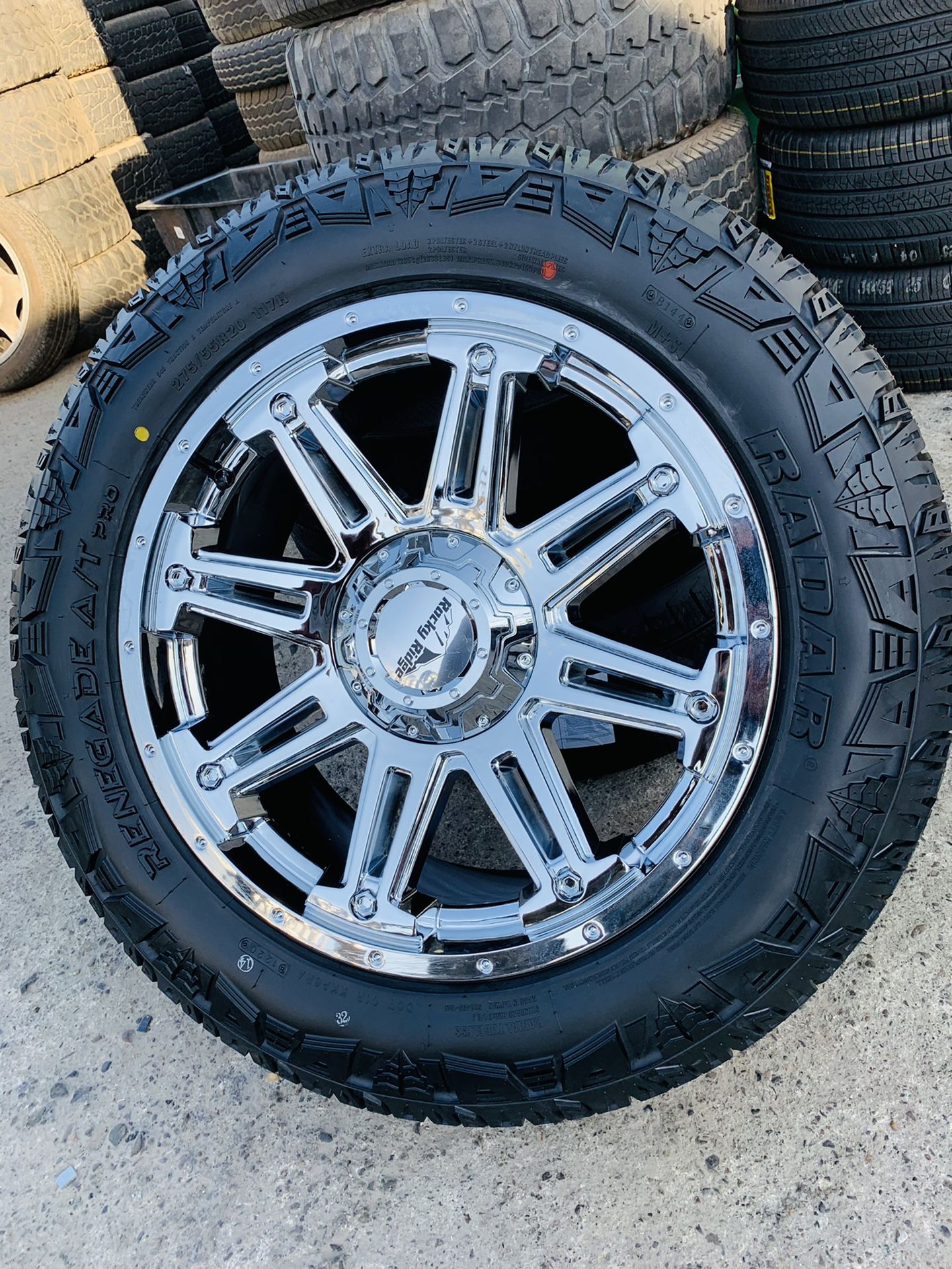 20” new chrome rims and new off road style tires 6 lug Chevy gmc