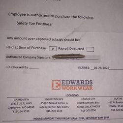 150 Dollar Edwards Workwear Foot Wear Voucher